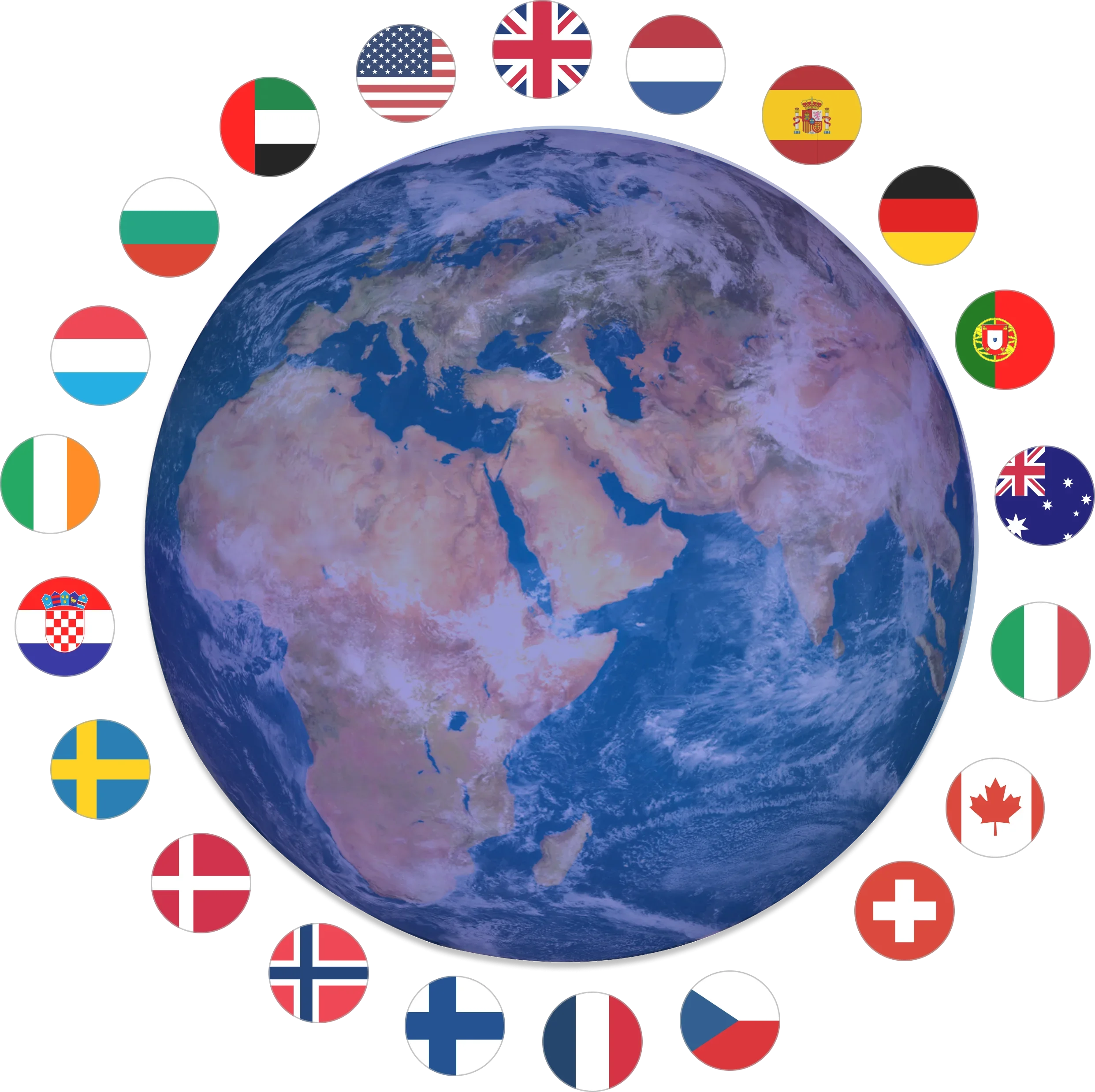 Global Unity Clipart: Earth Surrounded by International Flags Representing Worldwide Cooperation