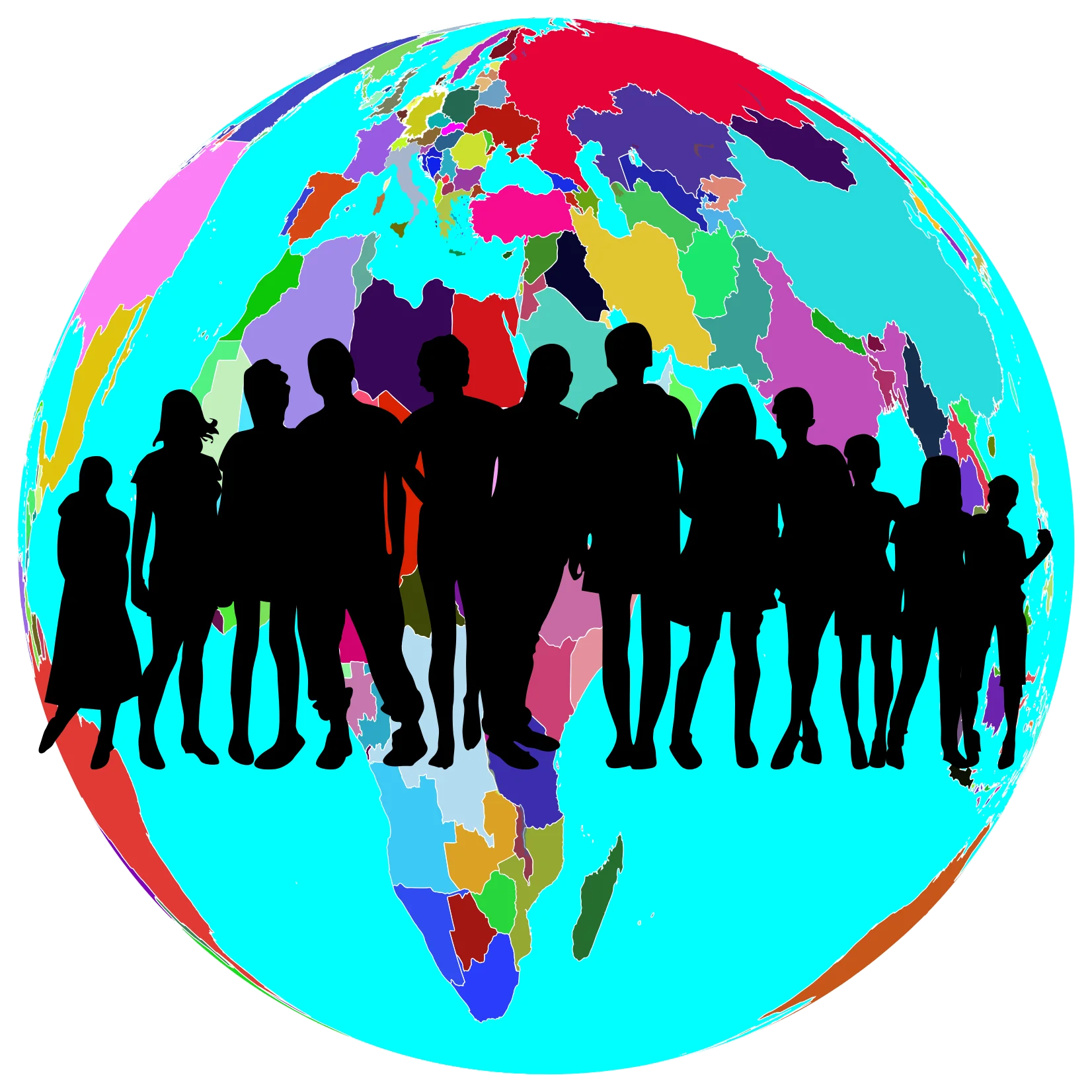 Global Unity Silhouettes: A Diverse World Clipart Illustration of Humanity