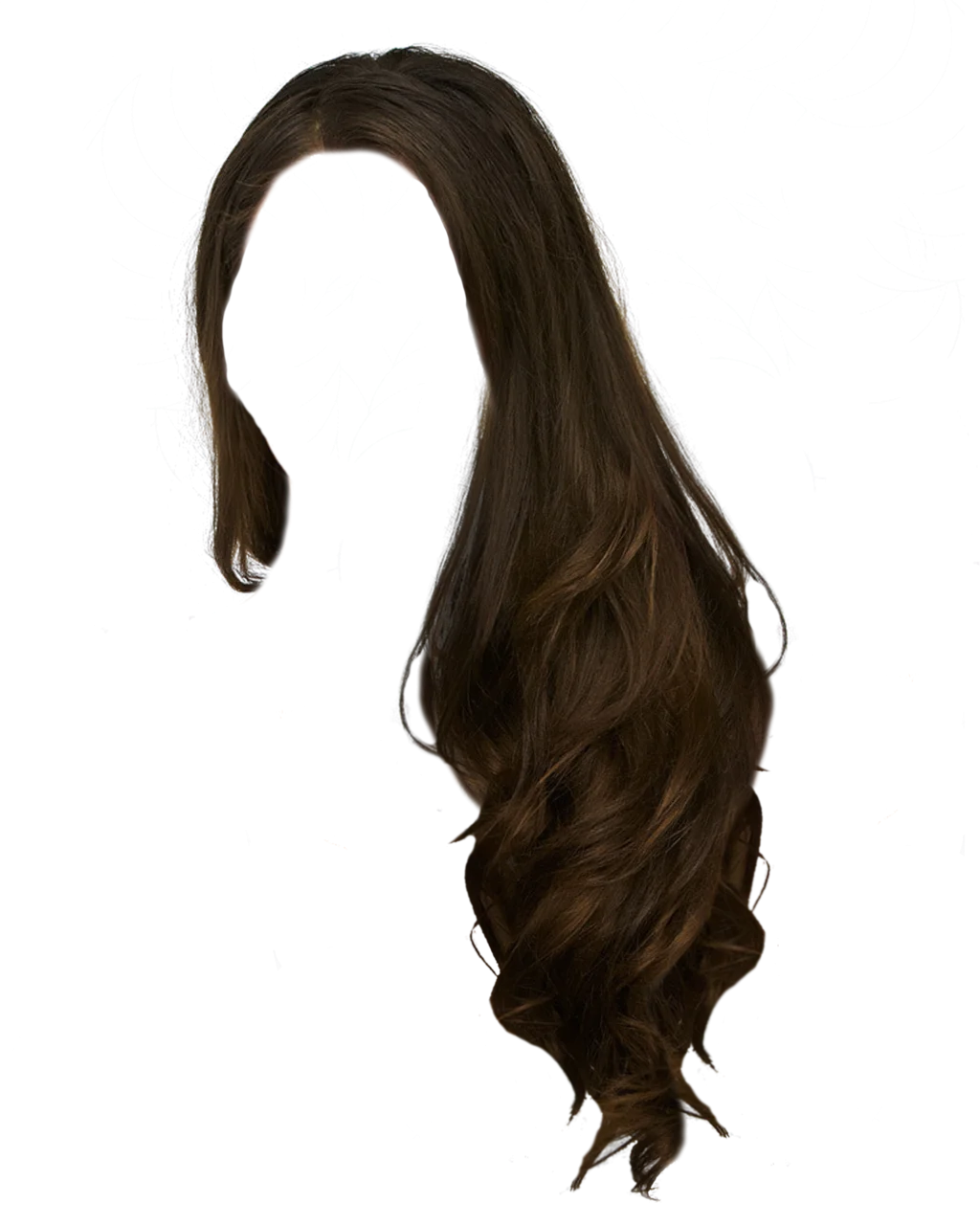 Long Flowing Brunette Hair Clipart with Soft Wavy Layers and Natural Texture
