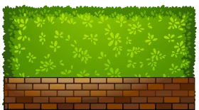 Lush Green Hedge Foliage with Rustic Brick Wall Clipart Illustration