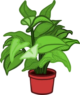 Lush Green Houseplant Clipart Illustration with Textured Leaves in Terra Cotta Pot