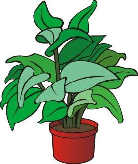 Lush Green Houseplant in Classic Red Terracotta Pot Botanical Clipart Illustration