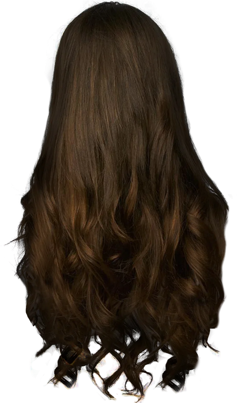 Luxurious Long Brunette Wavy Hair Clipart with Smooth Layered Texture