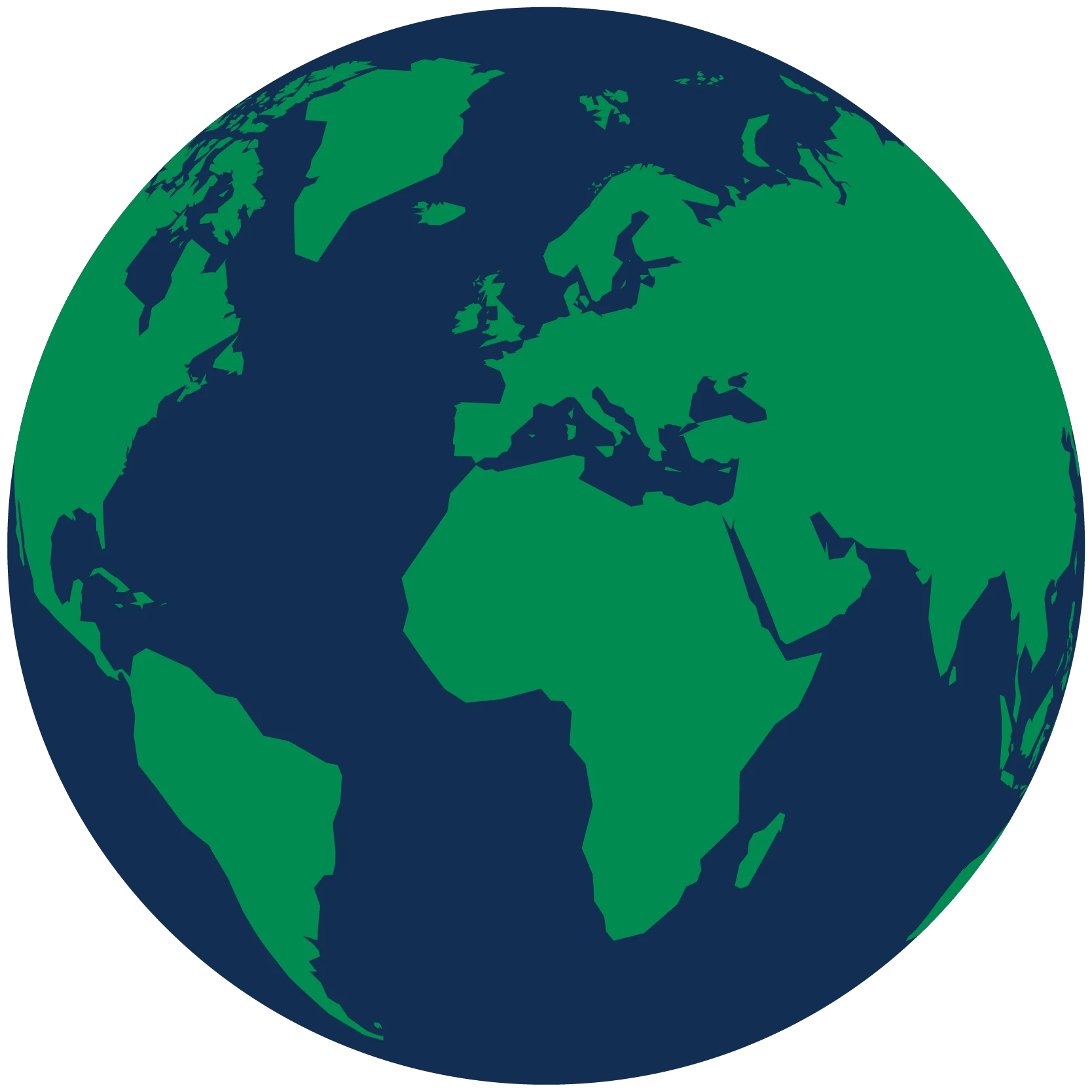 Minimalist Earth Globe Clipart with Green Continents and Dark Blue Oceans
