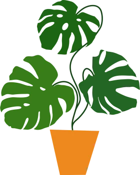 Minimalist Monstera Deliciosa Plant Clipart with Orange Pot