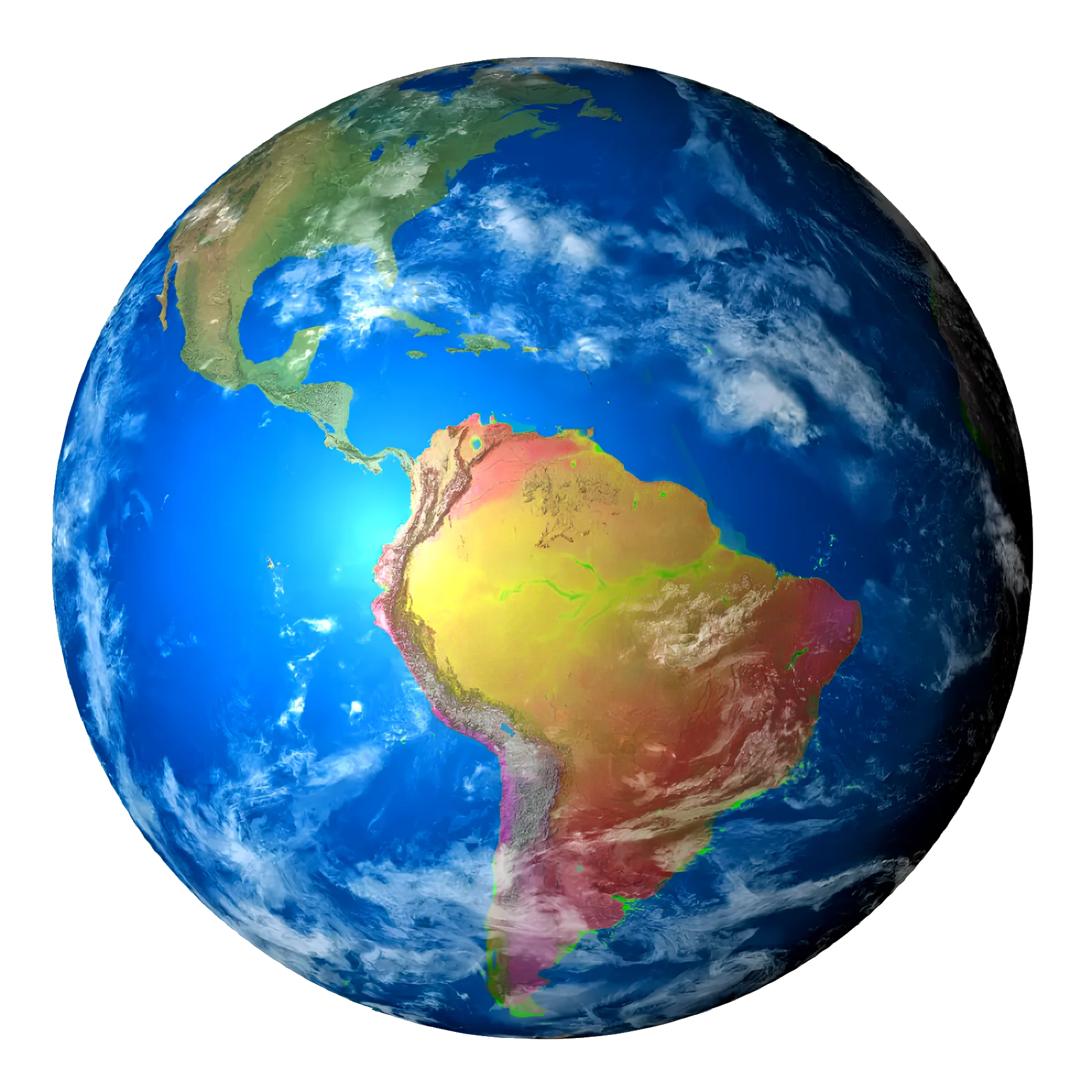 Realistic Globe Clipart: Earth's Topographical Visualization with Continental Details