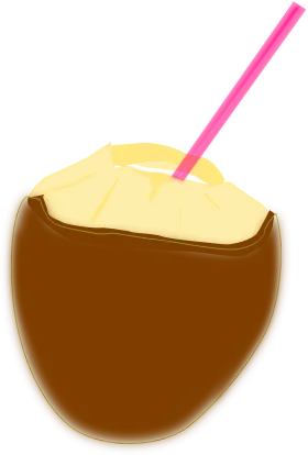 Refreshing Tropical Coconut Drink Clipart with Bright Pink Straw Illustration