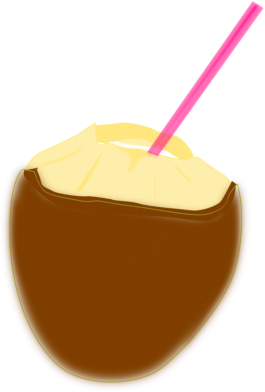 Refreshing Tropical Coconut Drink Clipart with Bright Pink Straw Illustration