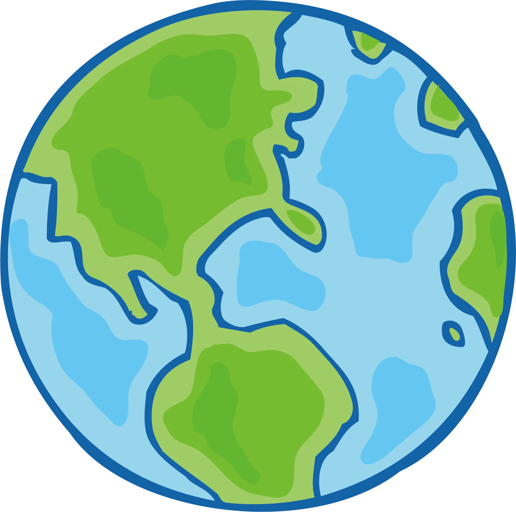 Simple Cartoon Earth Clipart Illustration with Green Continents and Blue Oceans