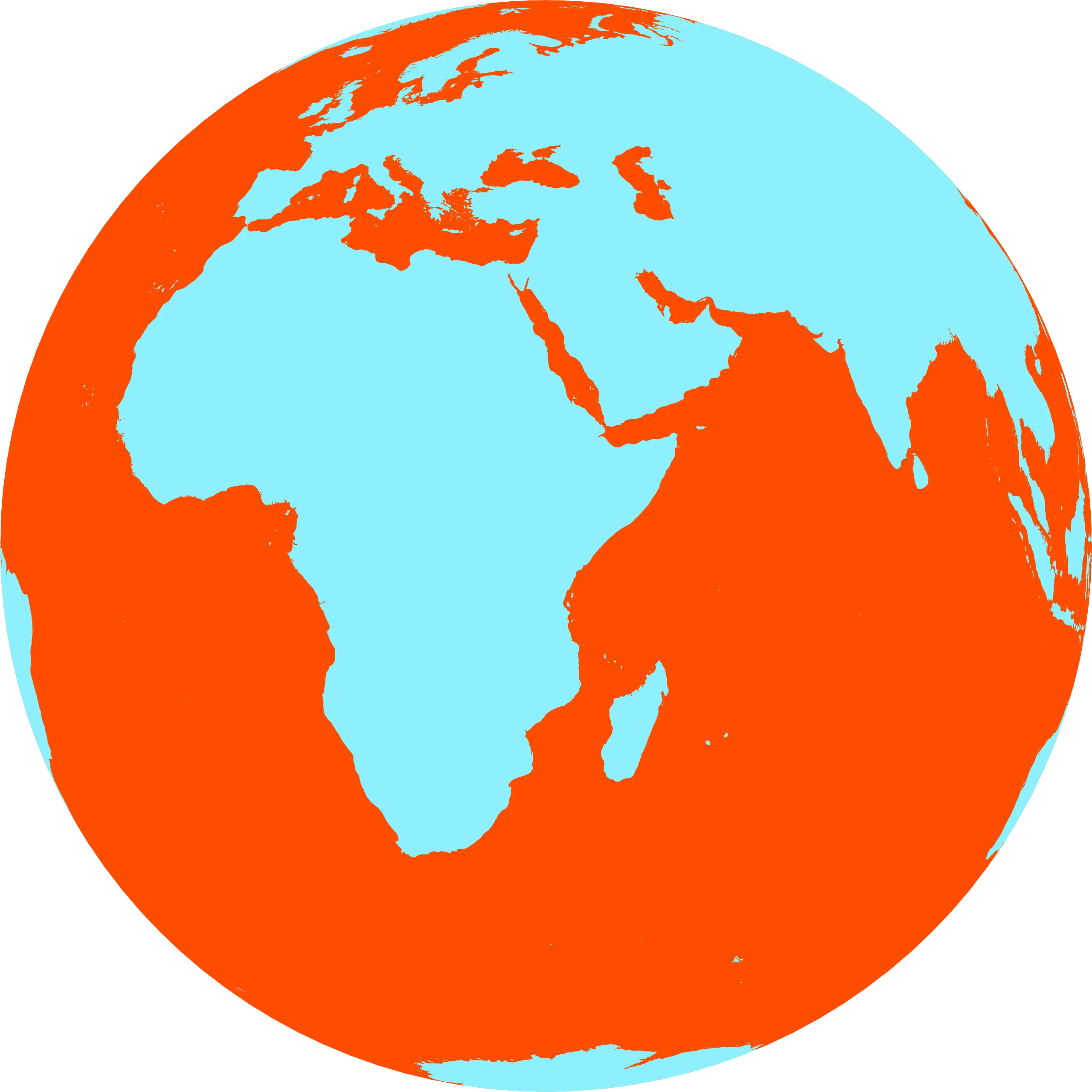 Simplified Geographical World Globe Clipart with Contrasting Continents and Oceans