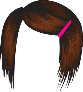 Sleek and Chic Dark Brown Short Hairstyle Clipart with Pink Accessory