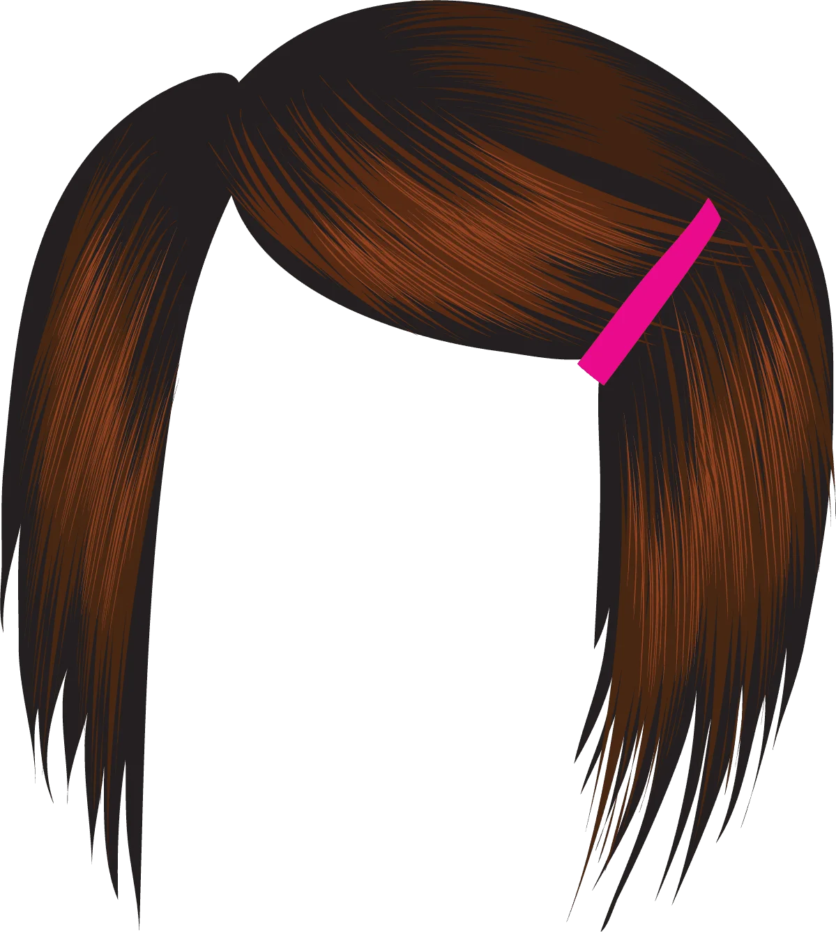 Sleek and Chic Dark Brown Short Hairstyle Clipart with Pink Accessory