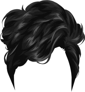 Stylish Black Messy Hairstyle Clipart with Textured Layered Locks