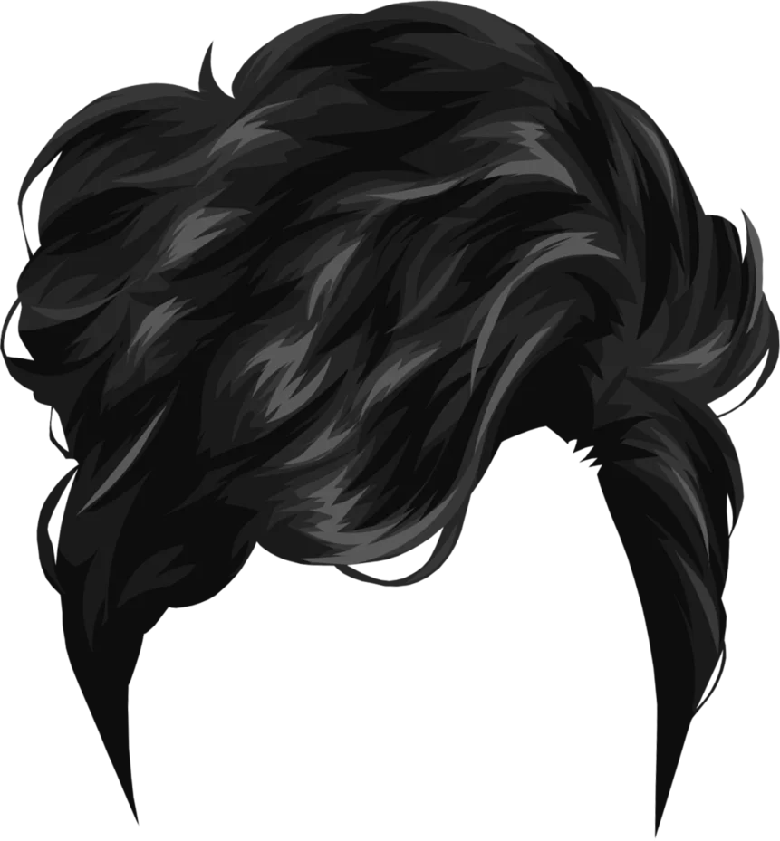 Stylish Black Messy Hairstyle Clipart with Textured Layered Locks