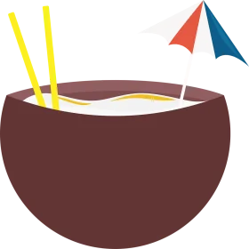 Stylish Brown Coconut Drink Clipart with Colorful Chopsticks and Umbrella
