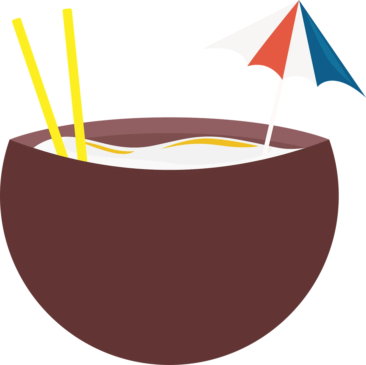 Stylish Brown Coconut Drink Clipart with Colorful Chopsticks and Umbrella