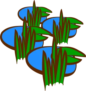 Stylized Blue Pond Surfaces with Verdant Green Reed Clusters Clipart Design