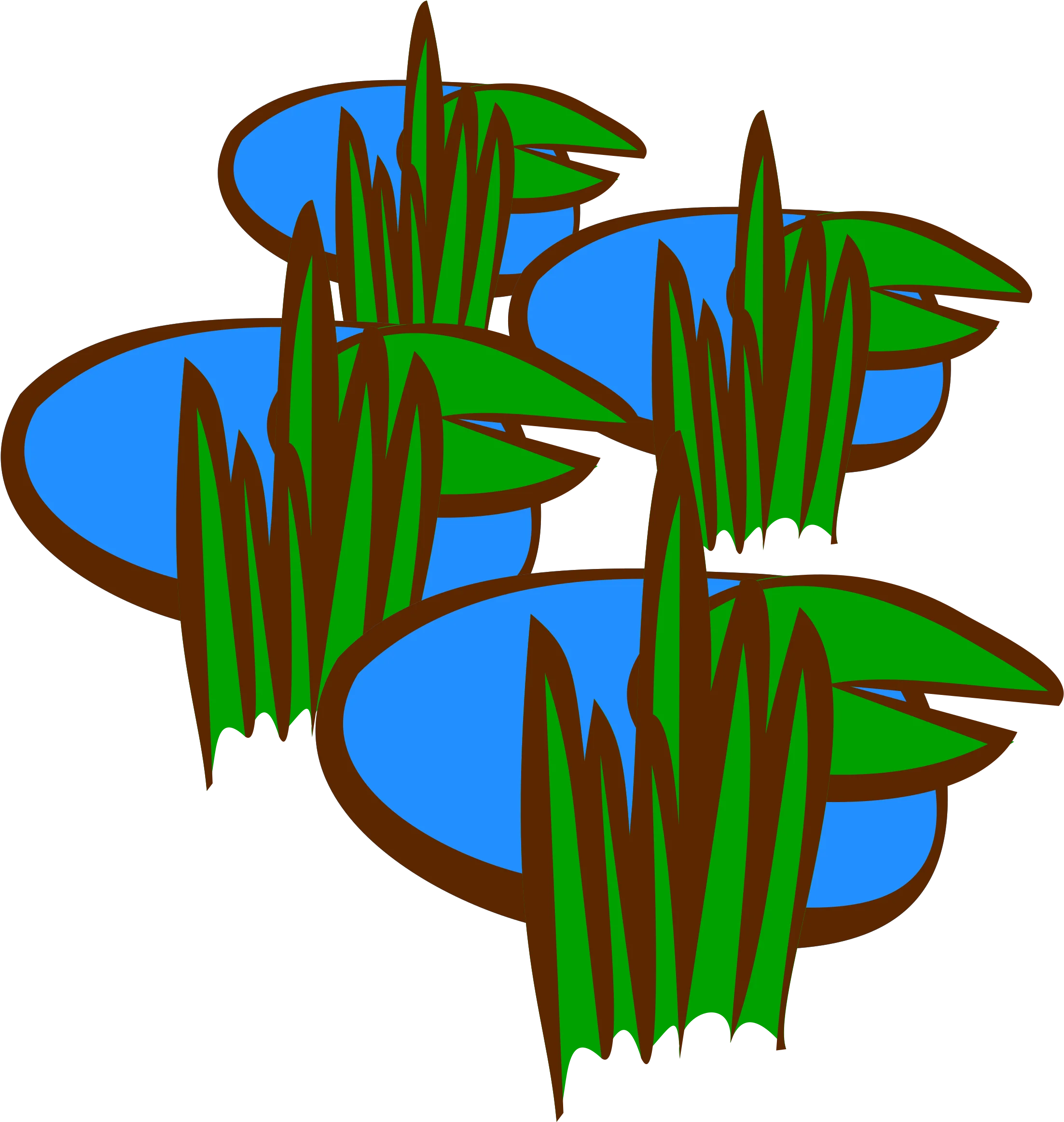 Stylized Blue Pond Surfaces with Verdant Green Reed Clusters Clipart Design