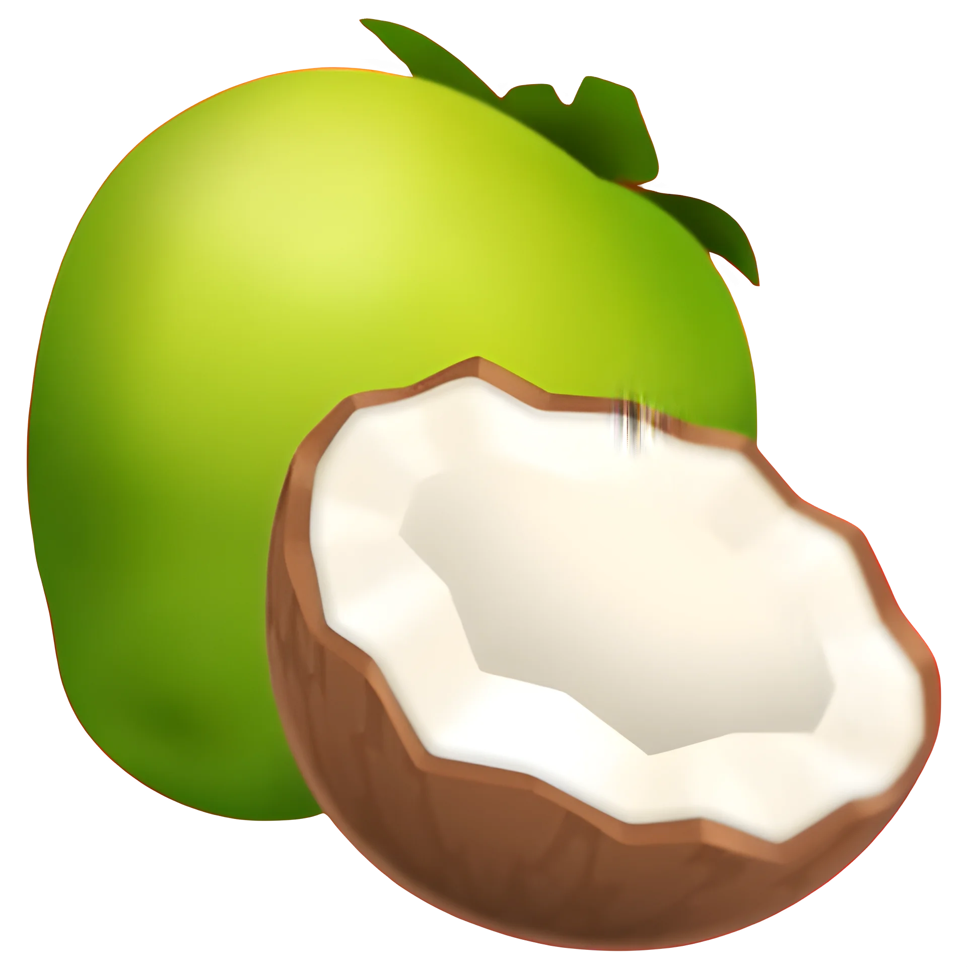 Tropical Coconut Clipart: Lush Green Shell with Creamy White Interior Revealed