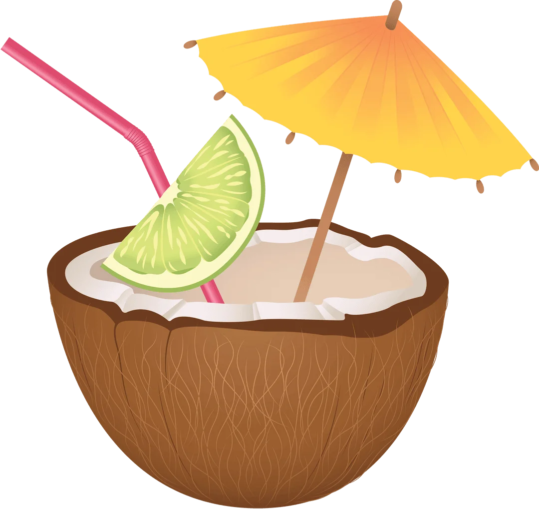 Tropical Paradise Coconut Cocktail Clipart with Lime and Umbrella
