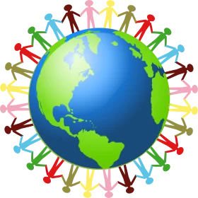 Unity and Diversity: Global Community Holding Hands Around Earth Clipart Design