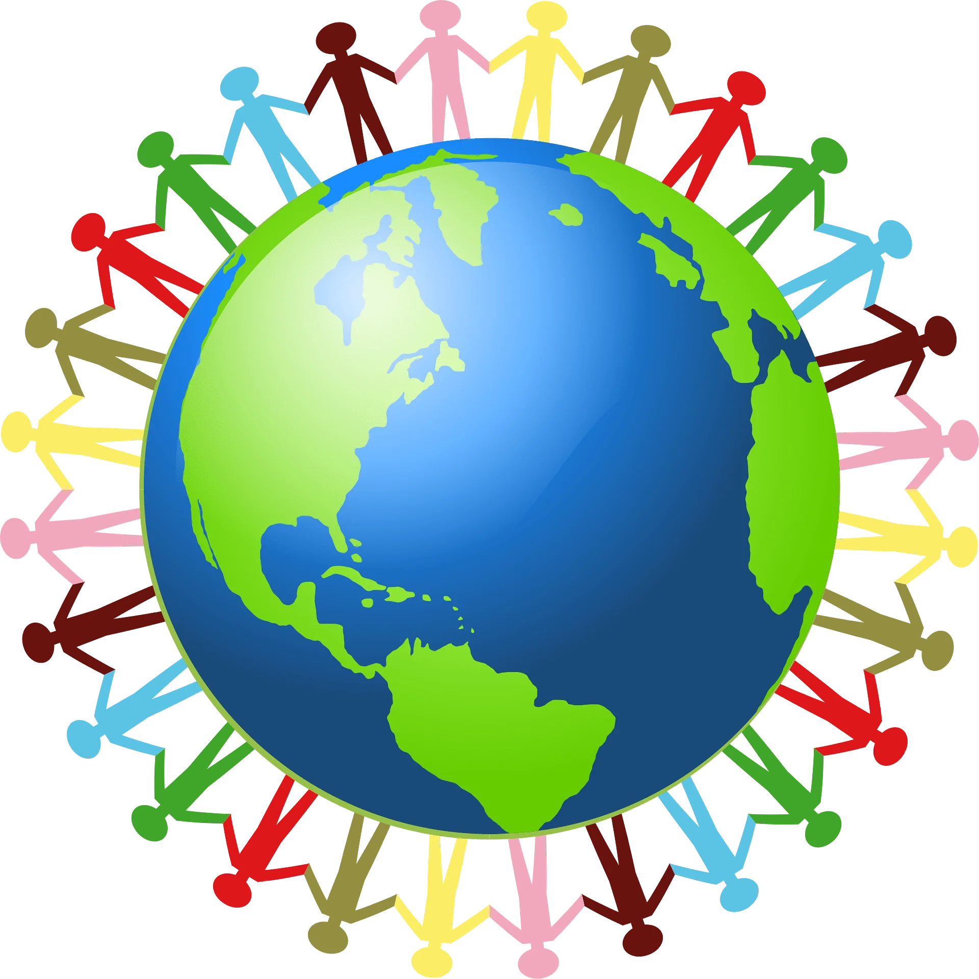 Unity and Diversity: Global Community Holding Hands Around Earth Clipart Design