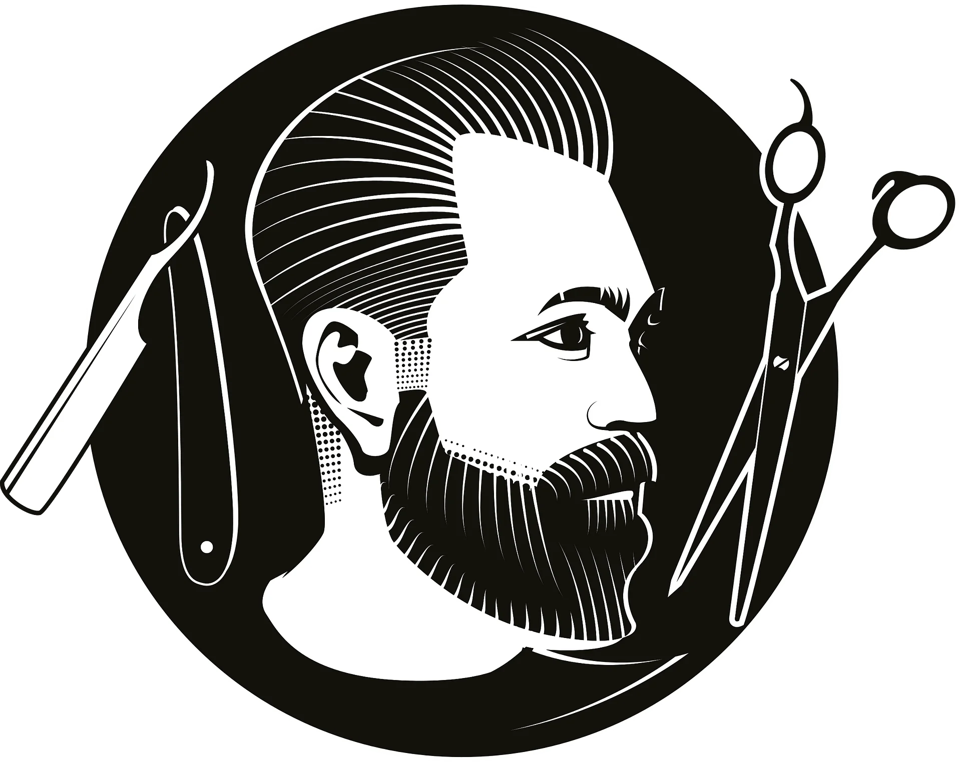 Vintage Barbershop Clipart: Bearded Gentleman with Classic Grooming Tools