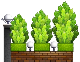 Whimsical Green Pixel Plants Growing Along Brick Wall Clipart Design