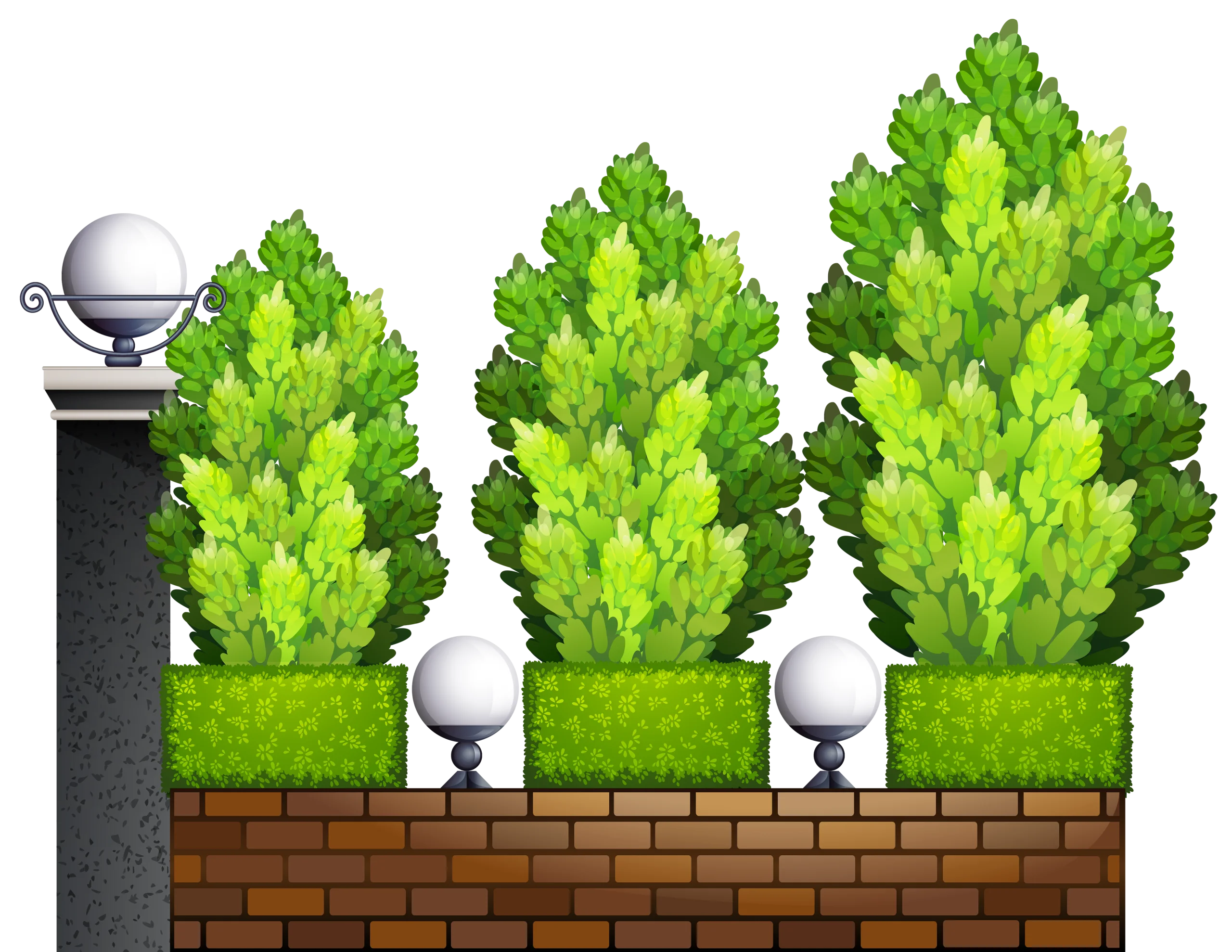 Whimsical Green Pixel Plants Growing Along Brick Wall Clipart Design
