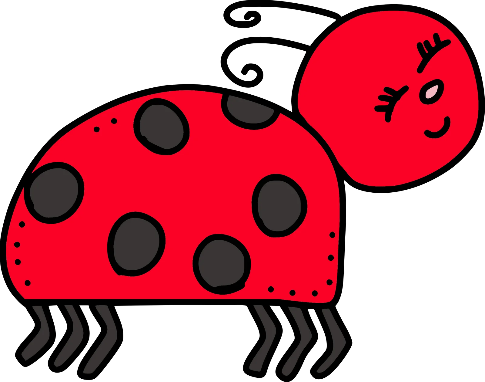 Whimsical Red Ladybug Clipart with Playful Cartoon Style and Black Spots