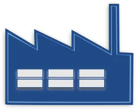Blue Industrial Factory Building Silhouette Minimalist Clipart Design