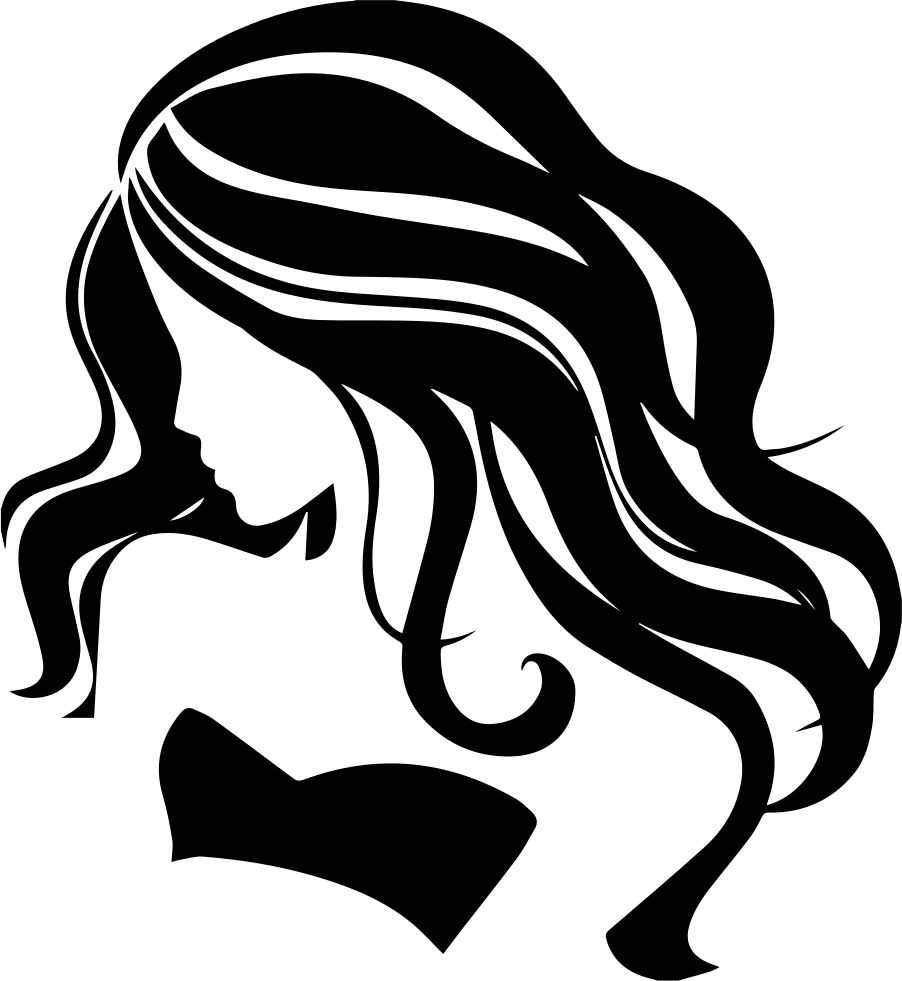 Elegant Silhouette of Flowing Wavy Hair Clipart - Stylish Black and White Design