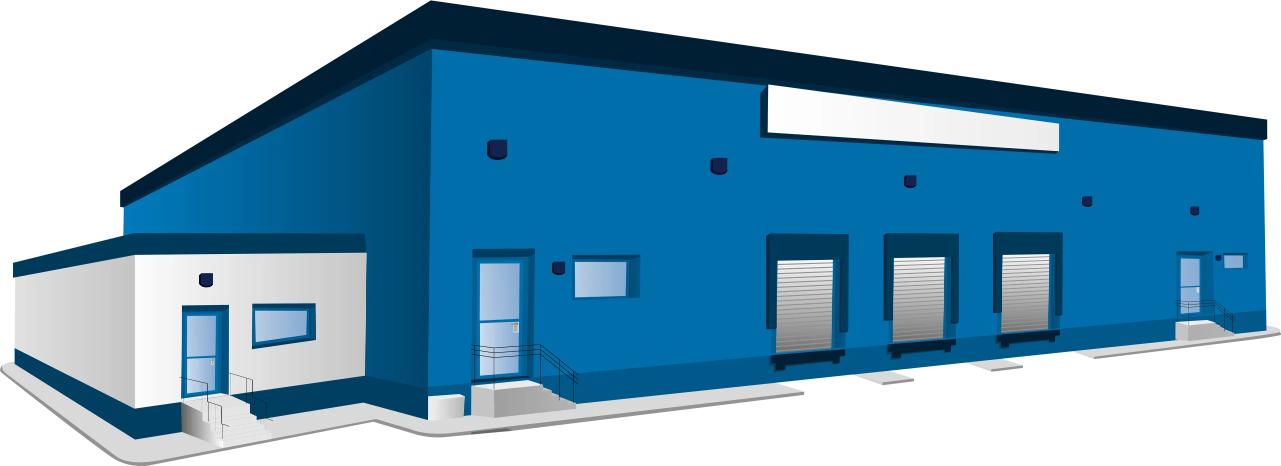 Industrial Blue Manufacturing Facility Architectural Clipart Design Rendering