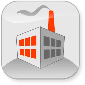 Industrial Factory Building Clipart Icon with Smokestack and Geometric Design