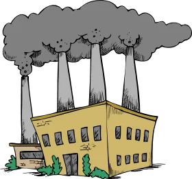 Industrial Factory Clipart Illustration with Smokestack Pollution Emissions
