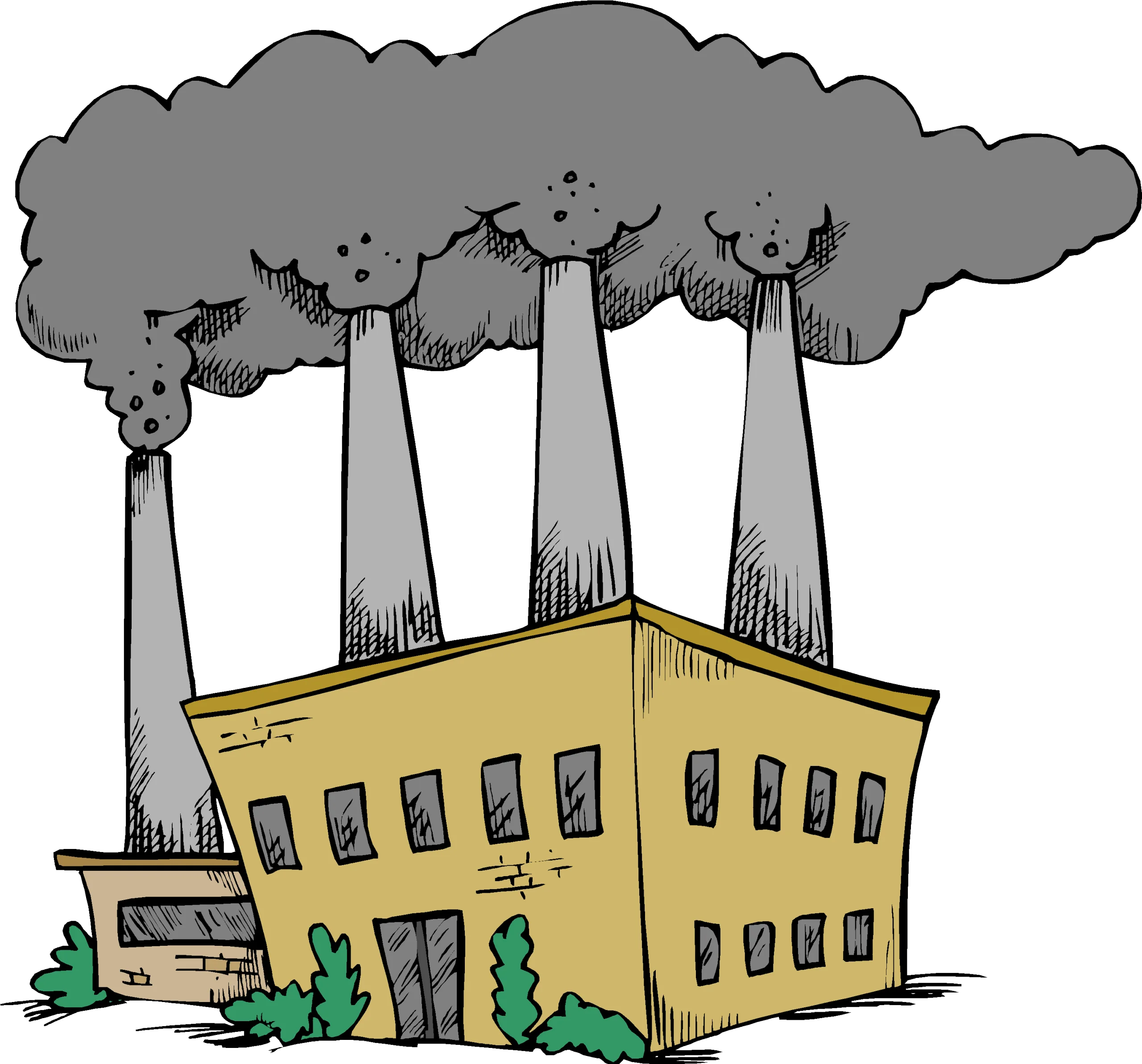 Industrial Factory Clipart Illustration with Smokestack Pollution Emissions