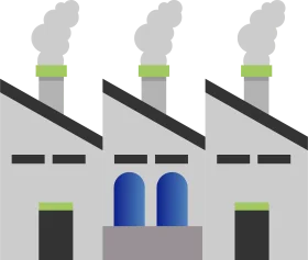Industrial Factory Complex Minimalist Clipart Illustration with Smoke Stacks