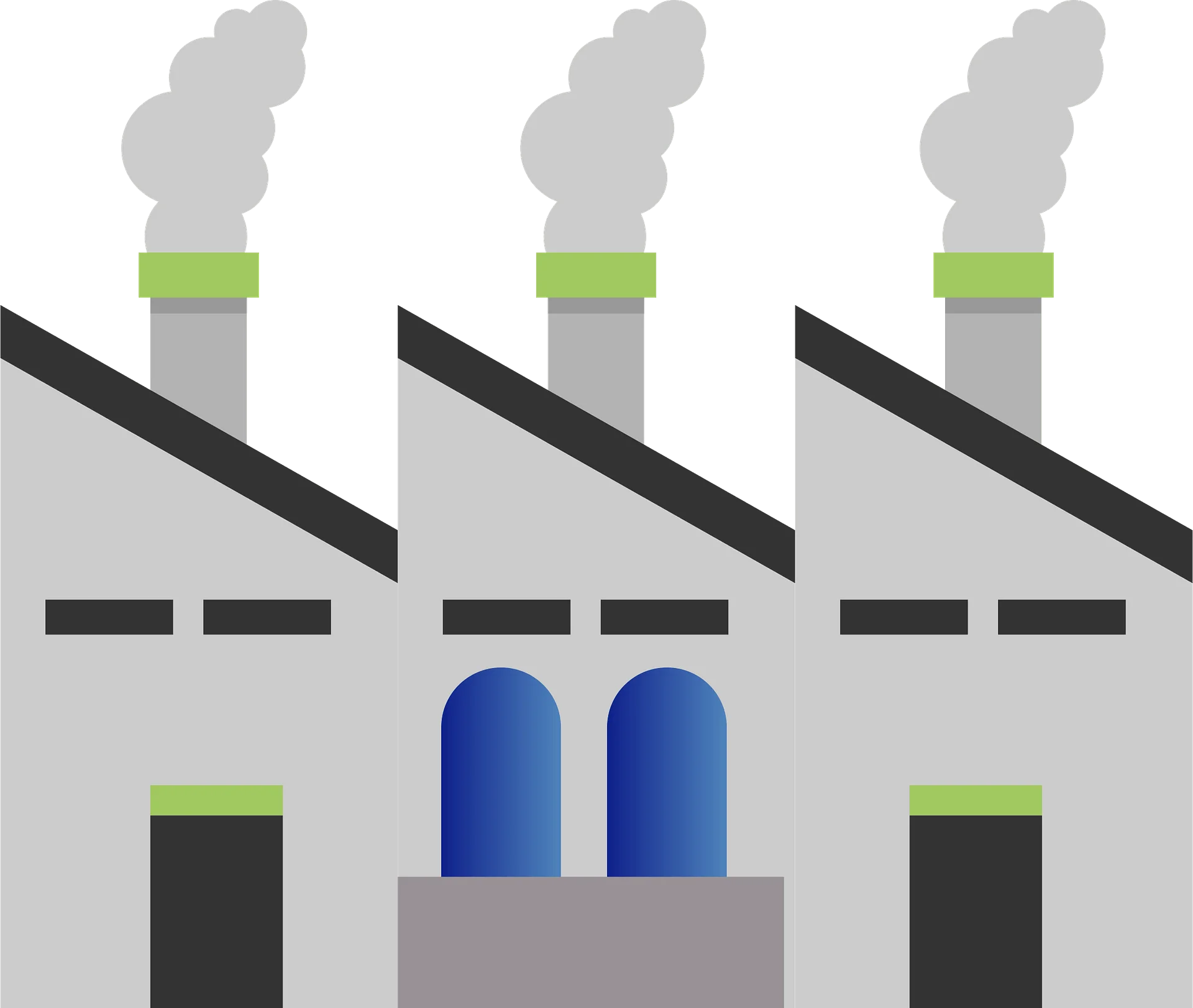 Industrial Factory Complex Minimalist Clipart Illustration with Smoke Stacks