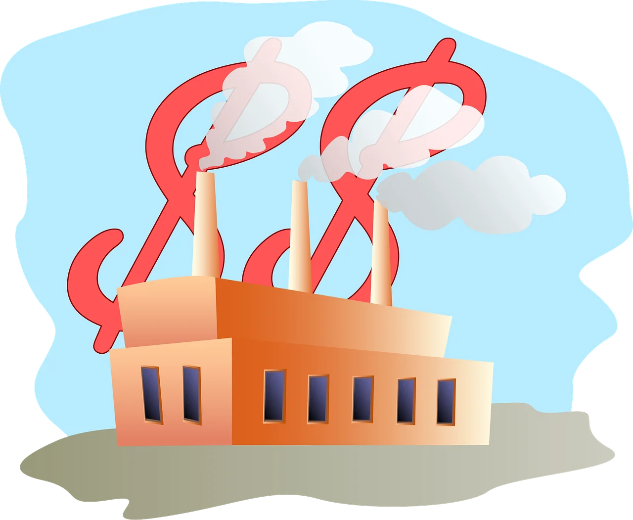 Industrial Factory Emission Smokestacks Stylized Eco-Friendly Clipart Design