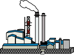 Industrial Factory Landscape Clipart Illustration with Smokestacks and Industrial Complex