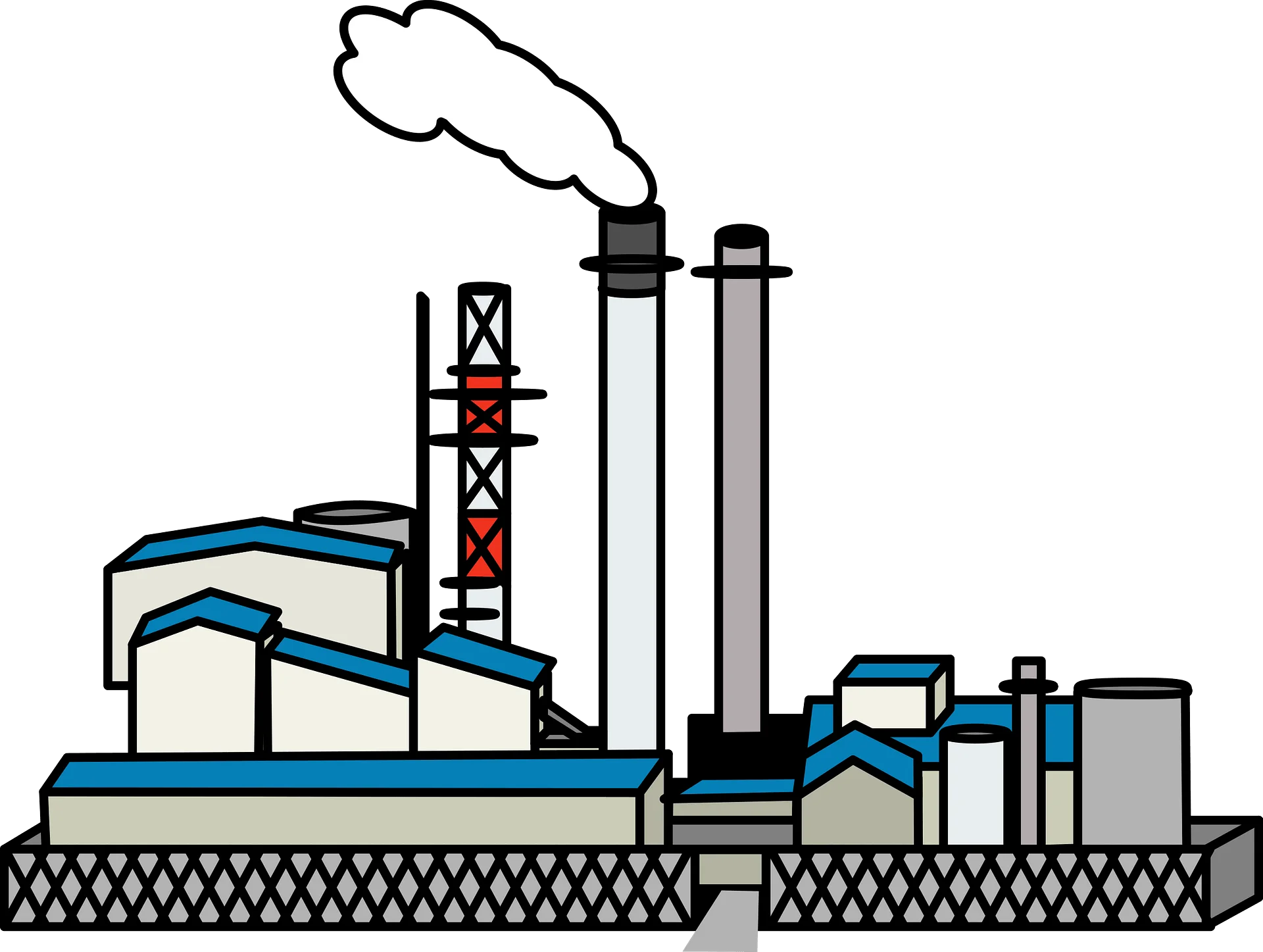 Industrial Factory Landscape Clipart Illustration with Smokestacks and Industrial Complex