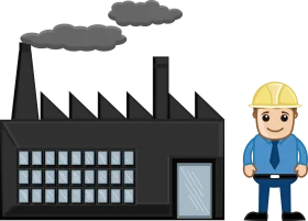 Industrial Factory Landscape with Worker Safety Clipart Illustration Design