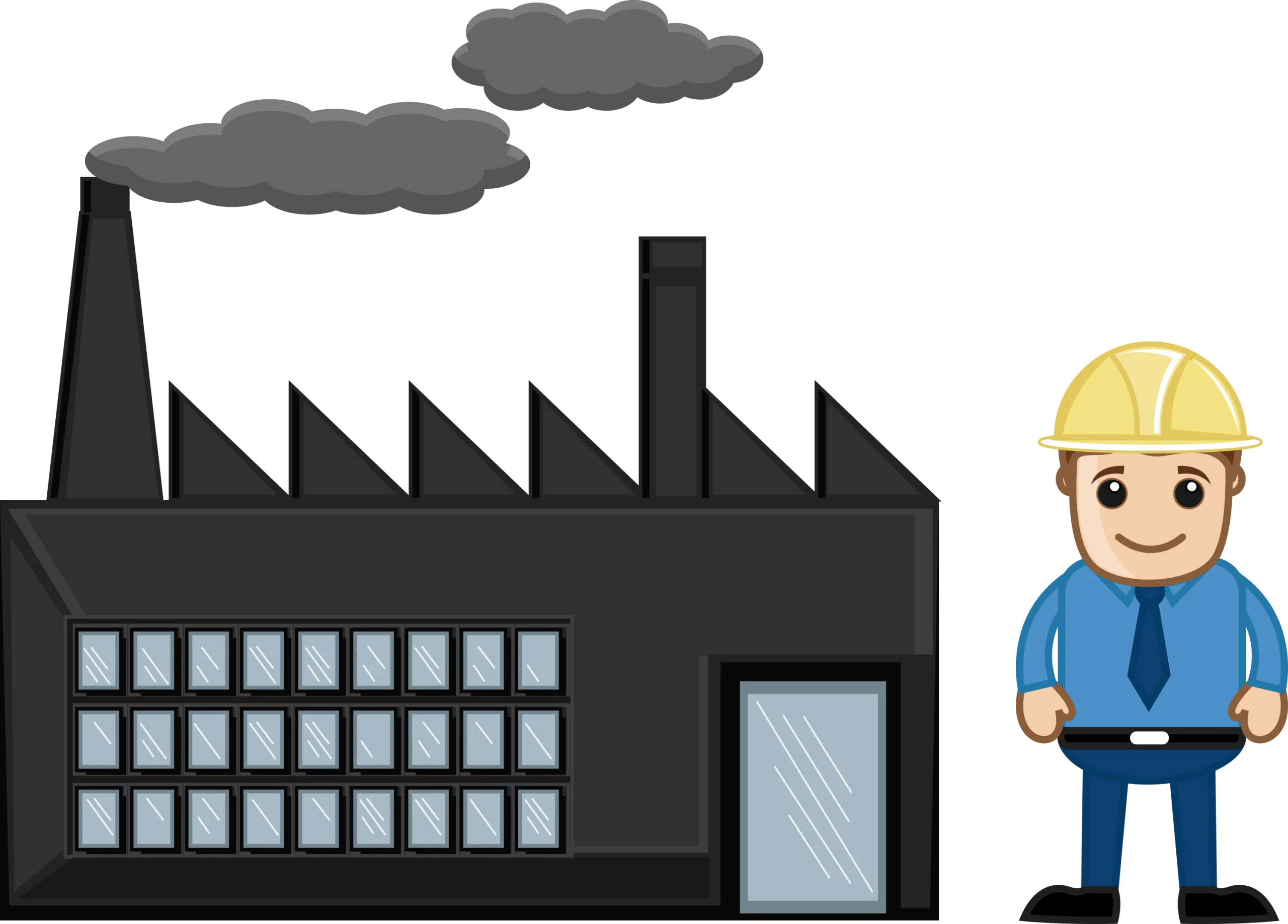 Industrial Factory Landscape with Worker Safety Clipart Illustration Design