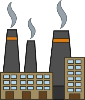 Industrial Factory Smokestacks Clipart Illustration with Smoke and Buildings