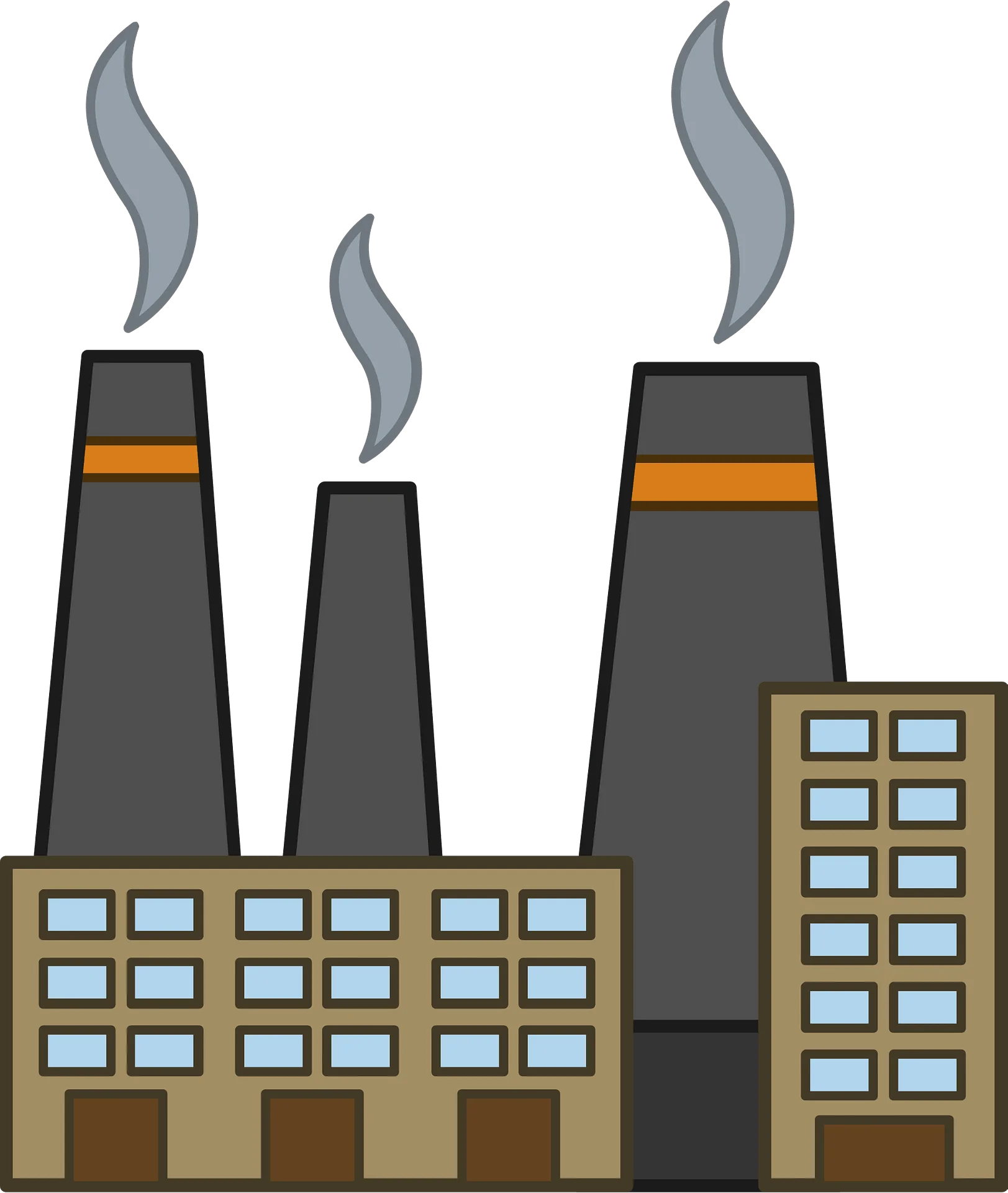 Industrial Factory Smokestacks Clipart Illustration with Smoke and Buildings
