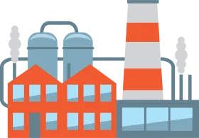 Industrial Landscape Clipart: Stylized Factory with Smokestacks and Storage Tanks