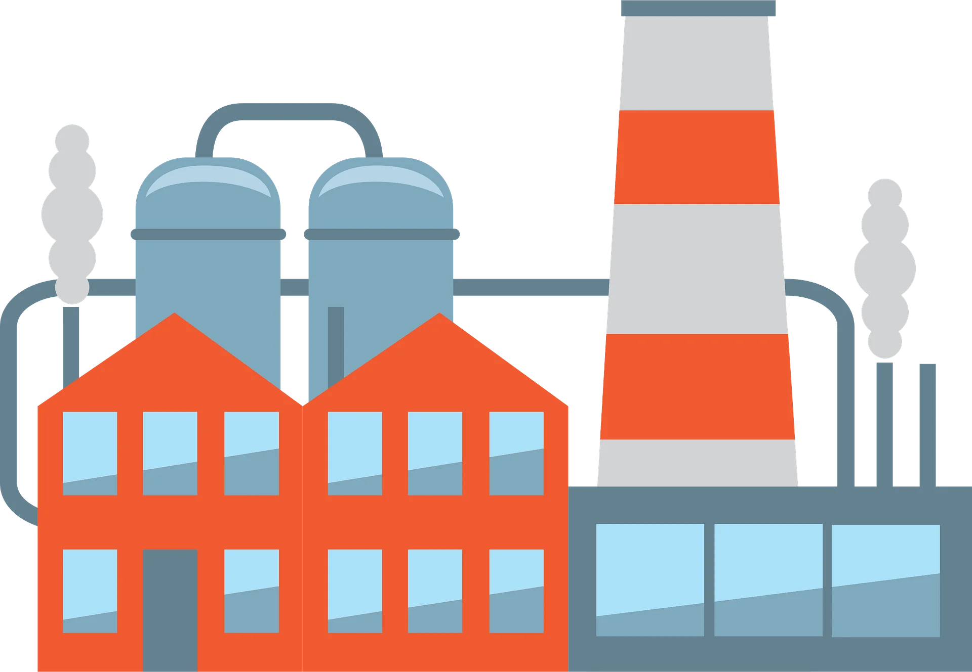 Industrial Landscape Clipart: Stylized Factory with Smokestacks and Storage Tanks