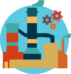 Industrial Manufacturing Landscape with Machinery and Gears Clipart Design