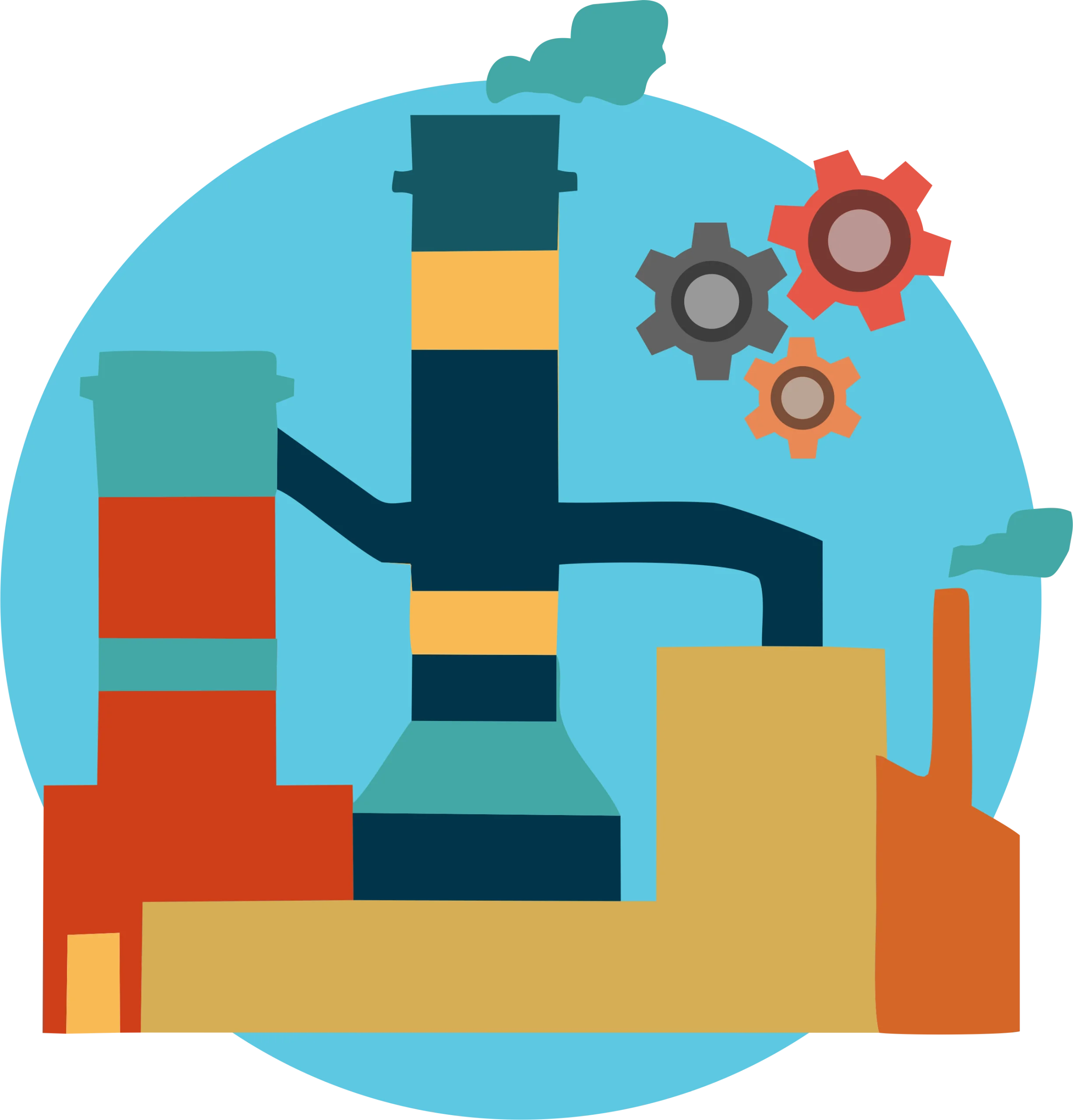 Industrial Manufacturing Landscape with Machinery and Gears Clipart Design