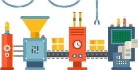 Industrial Manufacturing Process Automation Clipart with Colorful Machine Elements